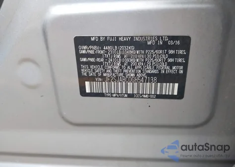 2016 Subaru Forester 2.5I из США, поврежденный, VIN JF2SJABC0GH547138